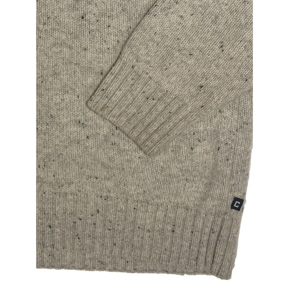 Chaps Mens Shawl Collar Pullover Sweater Elbow Patches Oatmeal Beige Sz MD